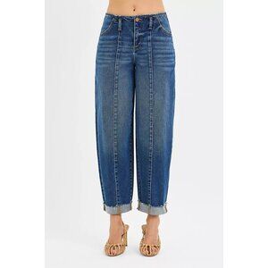 NWT RISEN Women's Sz (15) High Rise Fit Barrel Cuffed JeansBlue Denim Y2K Baggy